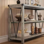 47 Table console d'entrée C, Table de canapé étroite à 3 niveaux avec étagères de rangement (Gris, pour salon/couloir/cuisine)