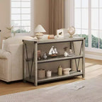 47 Table console d'entrée C, Table de canapé étroite à 3 niveaux avec étagères de rangement (Gris, pour salon/couloir/cuisine)