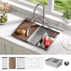 Évier de cuisine intégré en acier inoxydable 30 x 18 x 9, un seul bac (avec accessoires) et robinet coulissant, évier de travail moderne à poser