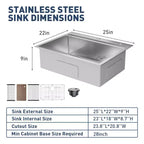 Évier de cuisine intégré en acier inoxydable 30 x 18 x 9, un seul bac (avec accessoires) et robinet coulissant, évier de travail moderne à poser