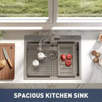 Évier de cuisine intégré en acier inoxydable 30 x 18 x 9, un seul bac (avec accessoires) et robinet coulissant, évier de travail moderne à poser