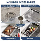 Évier de cuisine intégré en acier inoxydable 30 x 18 x 9, un seul bac (avec accessoires) et robinet coulissant, évier de travail moderne à poser