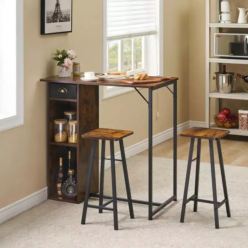 Table et chaises hautes de bar, ensemble de 2 petites tables hautes de cuisine pour 2 personnes, 3 grandes étagères de rangement peu encombrantes pour dîner, pub, petit-déjeuner, brunch