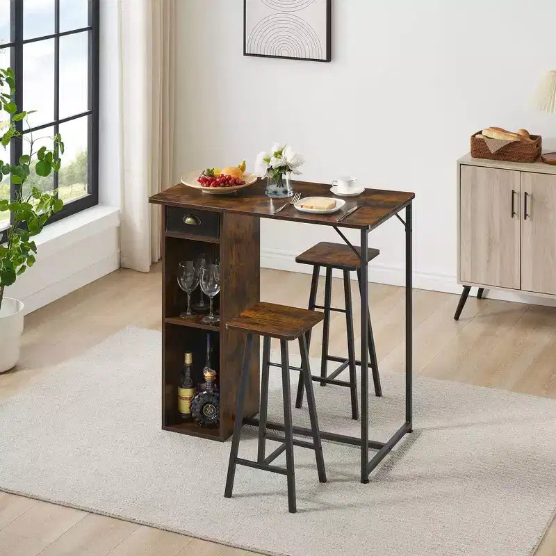 Table et chaises hautes de bar, ensemble de 2 petites tables hautes de cuisine pour 2 personnes, 3 grandes étagères de rangement peu encombrantes pour dîner, pub, petit-déjeuner, brunch