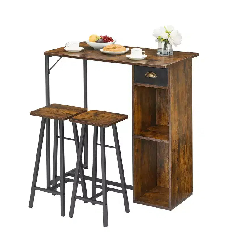 Table et chaises hautes de bar, ensemble de 2 petites tables hautes de cuisine pour 2 personnes, 3 grandes étagères de rangement peu encombrantes pour dîner, pub, petit-déjeuner, brunch