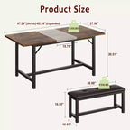 63 Ensemble de table à manger pour 4-8 personnes, grand ensemble de table de cuisine extensible avec 2 bancs rembourrés pour 6 personnes, ensemble de table à manger rectangulaire 3 pièces pour 4 personnes