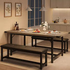 63 Ensemble de table à manger pour 4-8 personnes, grand ensemble de table de cuisine extensible avec 2 bancs rembourrés pour 6 personnes, ensemble de table à manger rectangulaire 3 pièces pour 4 personnes