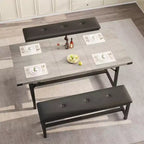 63 Ensemble de table à manger pour 4-8 personnes, grand ensemble de table de cuisine extensible avec 2 bancs rembourrés pour 6 personnes, ensemble de table à manger rectangulaire 3 pièces pour 4 personnes