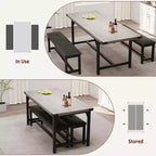 63 Ensemble de table à manger pour 4-8 personnes, grand ensemble de table de cuisine extensible avec 2 bancs rembourrés pour 6 personnes, ensemble de table à manger rectangulaire 3 pièces pour 4 personnes