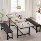 63 Ensemble de table à manger pour 4-8 personnes, grand ensemble de table de cuisine extensible avec 2 bancs rembourrés pour 6 personnes, ensemble de table à manger rectangulaire 3 pièces pour 4 personnes