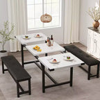 63 Ensemble de table à manger pour 4-8 personnes, grand ensemble de table de cuisine extensible avec 2 bancs rembourrés pour 6 personnes, ensemble de table à manger rectangulaire 3 pièces pour 4 personnes
