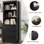 Étagère de 70 pouces avec tiroirs, grande bibliothèque de style rustique, bibliothèques profondes en bois, meuble de rangement pour le salon, le bureau, la cuisine.