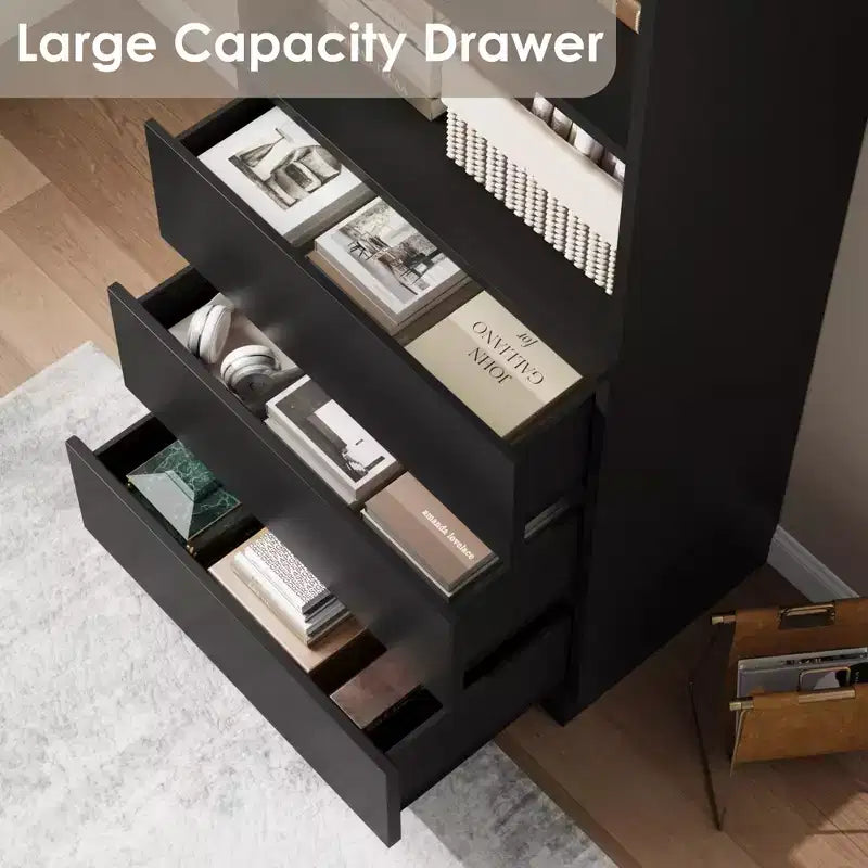 Étagère de 70 pouces avec tiroirs, grande bibliothèque de style rustique, bibliothèques profondes en bois, meuble de rangement pour le salon, le bureau, la cuisine.
