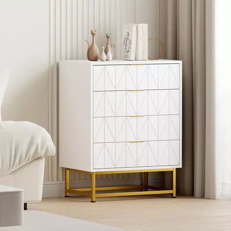Commode à 4 tiroirs pour chambre à coucher, commode moderne en bois avec pieds en métal pour chambre à coucher, couloir et salon