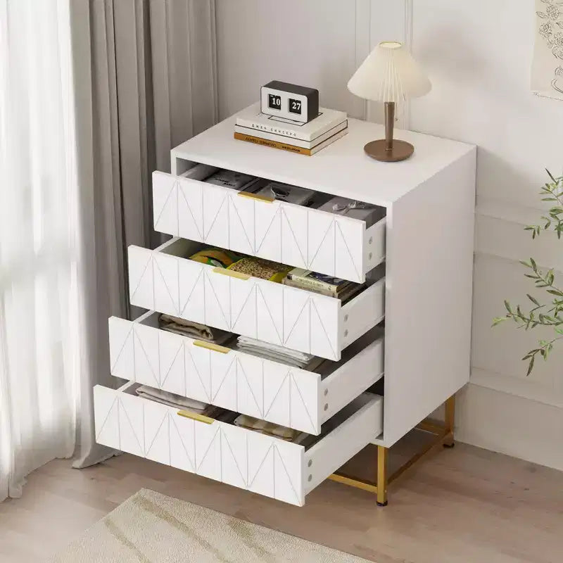 Commode à 4 tiroirs pour chambre à coucher, commode moderne en bois avec pieds en métal pour chambre à coucher, couloir et salon