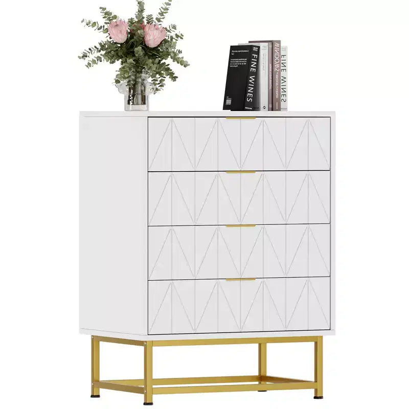 Commode à 4 tiroirs pour chambre à coucher, commode moderne en bois avec pieds en métal pour chambre à coucher, couloir et salon