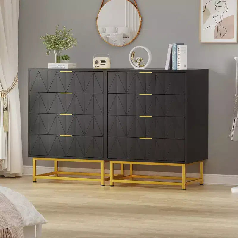 Commode à 4 tiroirs pour chambre à coucher, commode moderne en bois avec pieds en métal pour chambre à coucher, couloir et salon