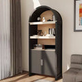 Arched Storage Cabinet, 71 Inch Modern Bookshelf, Five Shelves with Recessed Doors and Open Display Shelves for Office, Dining Room, Living Room