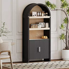 Étagère de rangement arquée, bibliothèque moderne de 180 cm, cinq étagères avec portes encastrées et étagères de présentation ouvertes pour bureau, salle à manger, salon