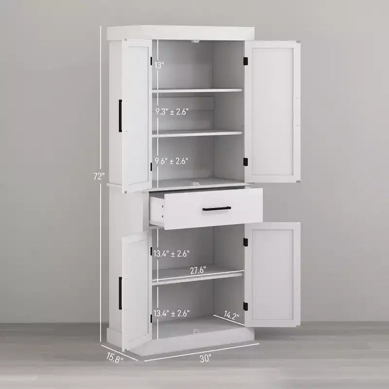 Meuble haut de cuisine de 183 cm, Armoire de rangement de cuisine avec portes coulissantes, tiroir, 5 étagères et étagères réglables