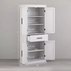 Meuble haut de cuisine de 183 cm, Armoire de rangement de cuisine avec portes coulissantes, tiroir, 5 étagères et étagères réglables