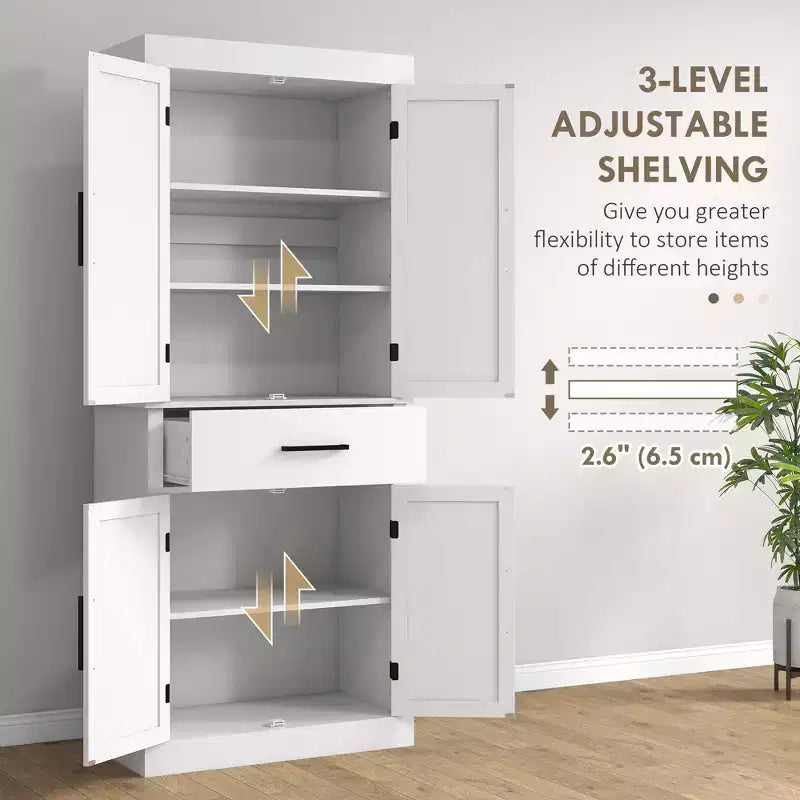 Meuble haut de cuisine de 183 cm, Armoire de rangement de cuisine avec portes coulissantes, tiroir, 5 étagères et étagères réglables