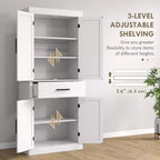 Meuble haut de cuisine de 183 cm, Armoire de rangement de cuisine avec portes coulissantes, tiroir, 5 étagères et étagères réglables
