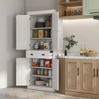Armoire de cuisine de 72,5 po, Armoire de rangement pour garde-manger avec portes et étagères, Armoire de garde-manger sur pied en grain de bois
