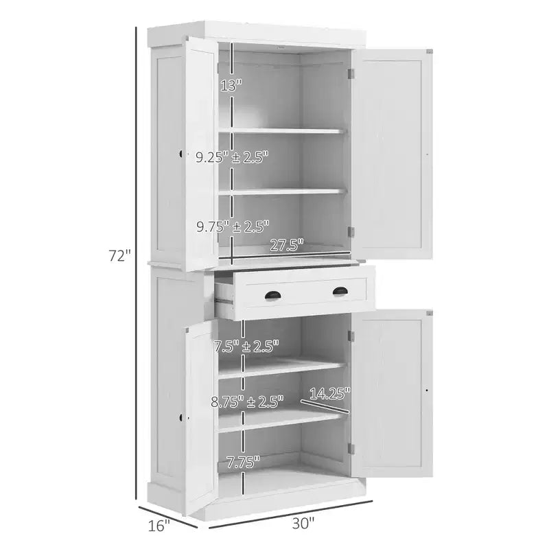 Armoire de cuisine de 72,5 po, Armoire de rangement pour garde-manger avec portes et étagères, Armoire de garde-manger sur pied en grain de bois