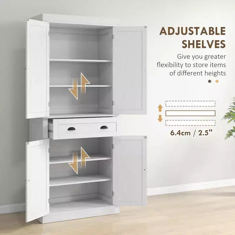 Armoire de cuisine de 72,5 po, Armoire de rangement pour garde-manger avec portes et étagères, Armoire de garde-manger sur pied en grain de bois