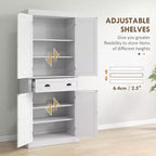 Armoire de cuisine de 72,5 po, Armoire de rangement pour garde-manger avec portes et étagères, Armoire de garde-manger sur pied en grain de bois