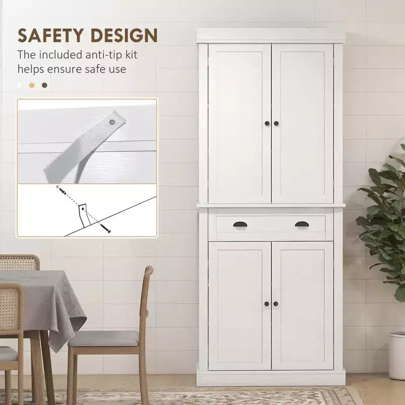 Armoire de cuisine de 72,5 po, Armoire de rangement pour garde-manger avec portes et étagères, Armoire de garde-manger sur pied en grain de bois