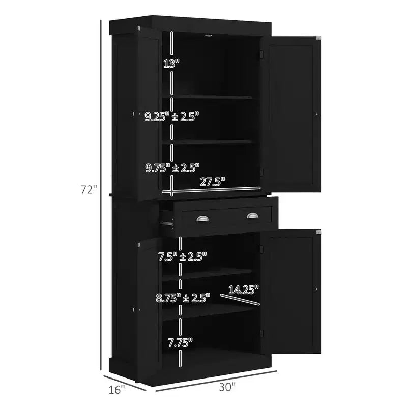 Armoire de cuisine de 72,5 po, Armoire de rangement pour garde-manger avec portes et étagères, Armoire de garde-manger sur pied en grain de bois