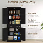 Armoire de cuisine de 72,5 po, Armoire de rangement pour garde-manger avec portes et étagères, Armoire de garde-manger sur pied en grain de bois
