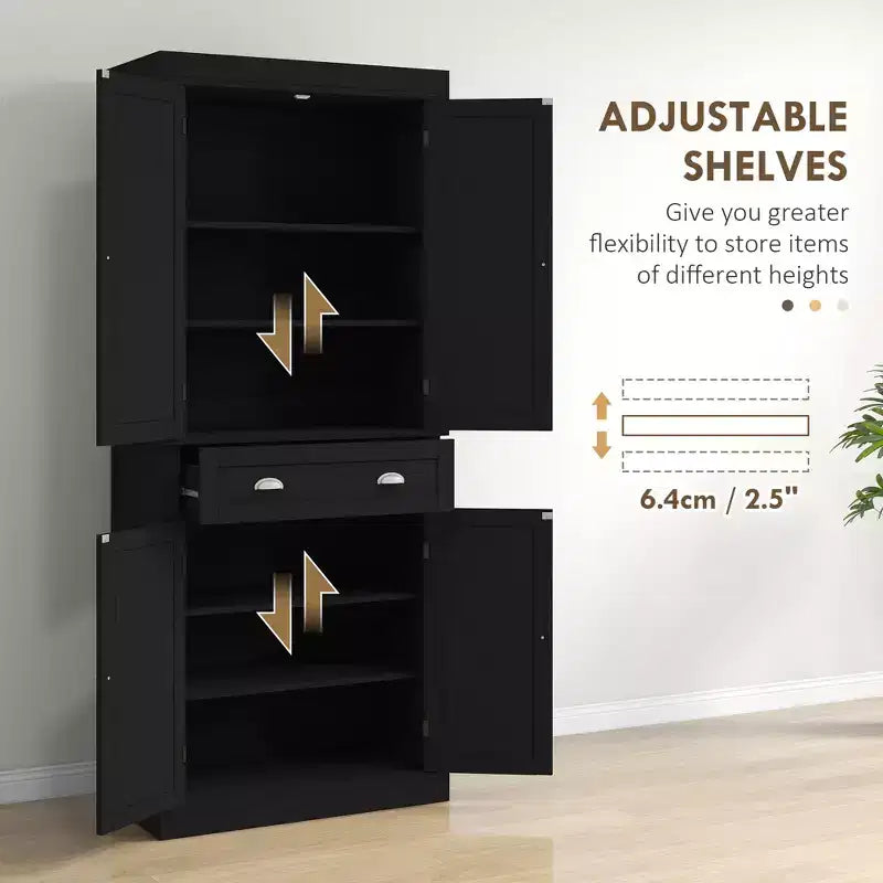 Armoire de cuisine de 72,5 po, Armoire de rangement pour garde-manger avec portes et étagères, Armoire de garde-manger sur pied en grain de bois