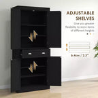 Armoire de cuisine de 72,5 po, Armoire de rangement pour garde-manger avec portes et étagères, Armoire de garde-manger sur pied en grain de bois