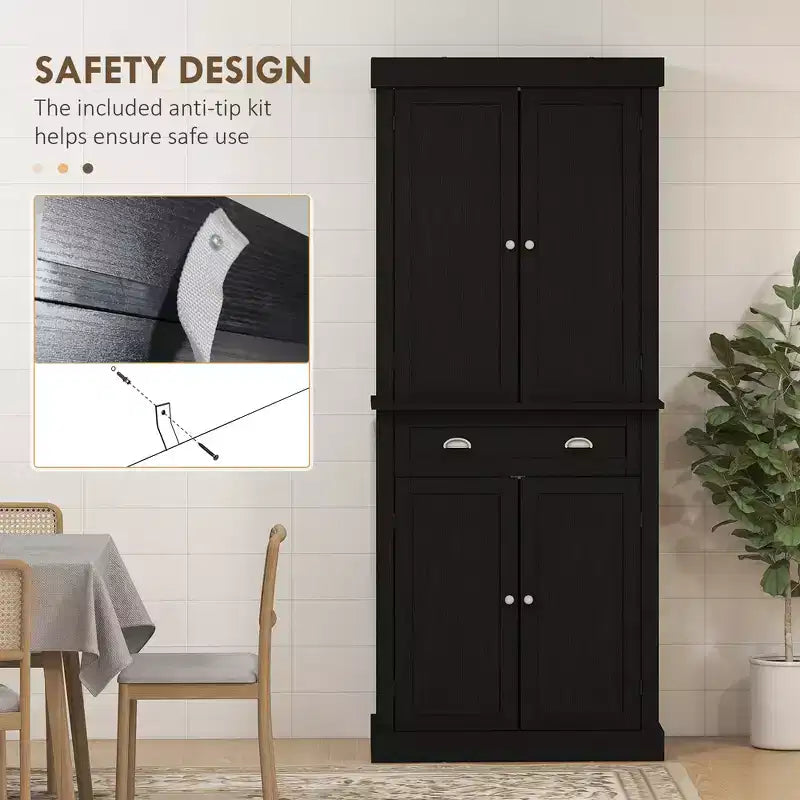 Armoire de cuisine de 72,5 po, Armoire de rangement pour garde-manger avec portes et étagères, Armoire de garde-manger sur pied en grain de bois