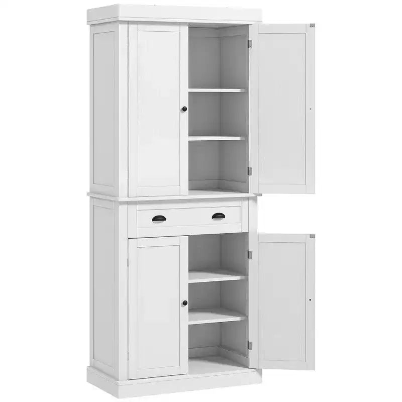 Armoire de cuisine de 72,5 po, Armoire de rangement pour garde-manger avec portes et étagères, Armoire de garde-manger sur pied en grain de bois