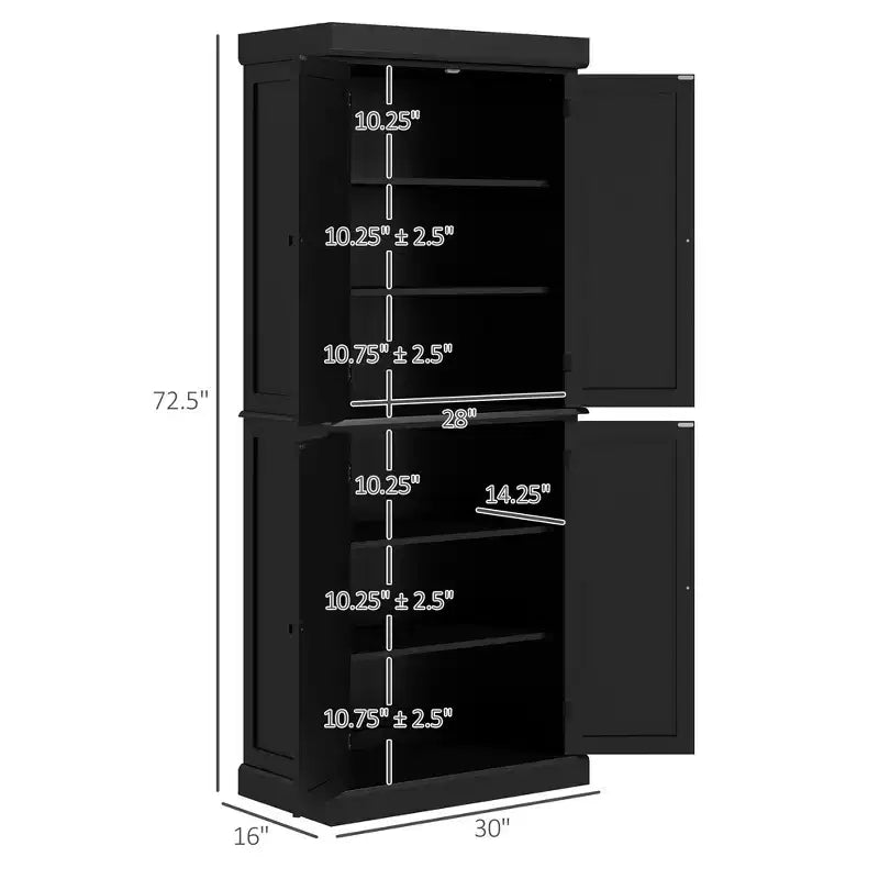 Meuble de cuisine de 72 po, armoire de rangement de garde-manger avec portes et étagères, meuble de rangement de garde-manger sur pied