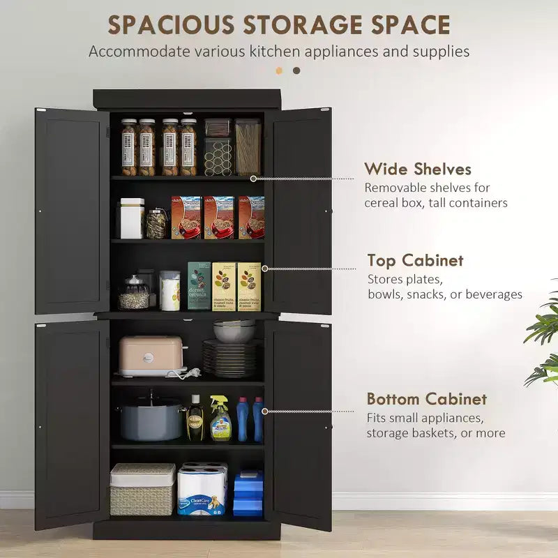 Meuble de cuisine de 72 po, armoire de rangement de garde-manger avec portes et étagères, meuble de rangement de garde-manger sur pied