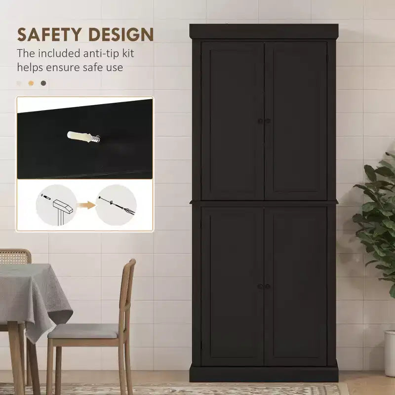 Meuble de cuisine de 72 po, armoire de rangement de garde-manger avec portes et étagères, meuble de rangement de garde-manger sur pied