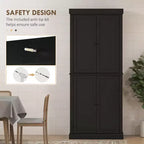 Meuble de cuisine de 72 po, armoire de rangement de garde-manger avec portes et étagères, meuble de rangement de garde-manger sur pied