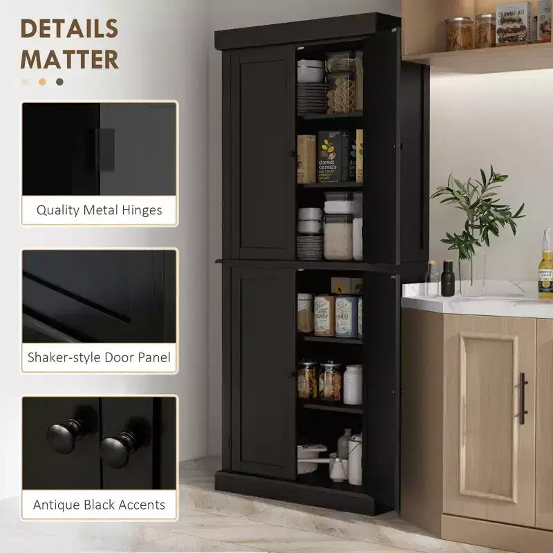 Meuble de cuisine de 72 po, armoire de rangement de garde-manger avec portes et étagères, meuble de rangement de garde-manger sur pied