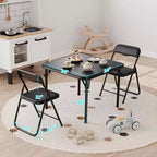 Ensemble table et deux chaises pliantes pour enfants, avec coussins en PU, facile à ranger, idéal pour les repas, la lecture et les jeux des enfants.