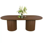 Table à manger ovale double base cylindrique noire de 86 pouces avec 8 chaises de salle à manger, convient pour salle à manger / salon