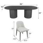 Table à manger ovale double base cylindrique noire de 86 pouces avec 8 chaises de salle à manger, convient pour salle à manger / salon