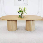 Table à manger ovale double base cylindrique noire de 86 pouces avec 8 chaises de salle à manger, convient pour salle à manger / salon