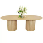 Table à manger ovale double base cylindrique noire de 86 pouces avec 8 chaises de salle à manger, convient pour salle à manger / salon