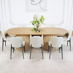 Table à manger ovale double base cylindrique noire de 86 pouces avec 8 chaises de salle à manger, convient pour salle à manger / salon