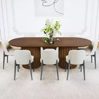 Table à manger ovale double base cylindrique noire de 86 pouces avec 8 chaises de salle à manger, convient pour salle à manger / salon